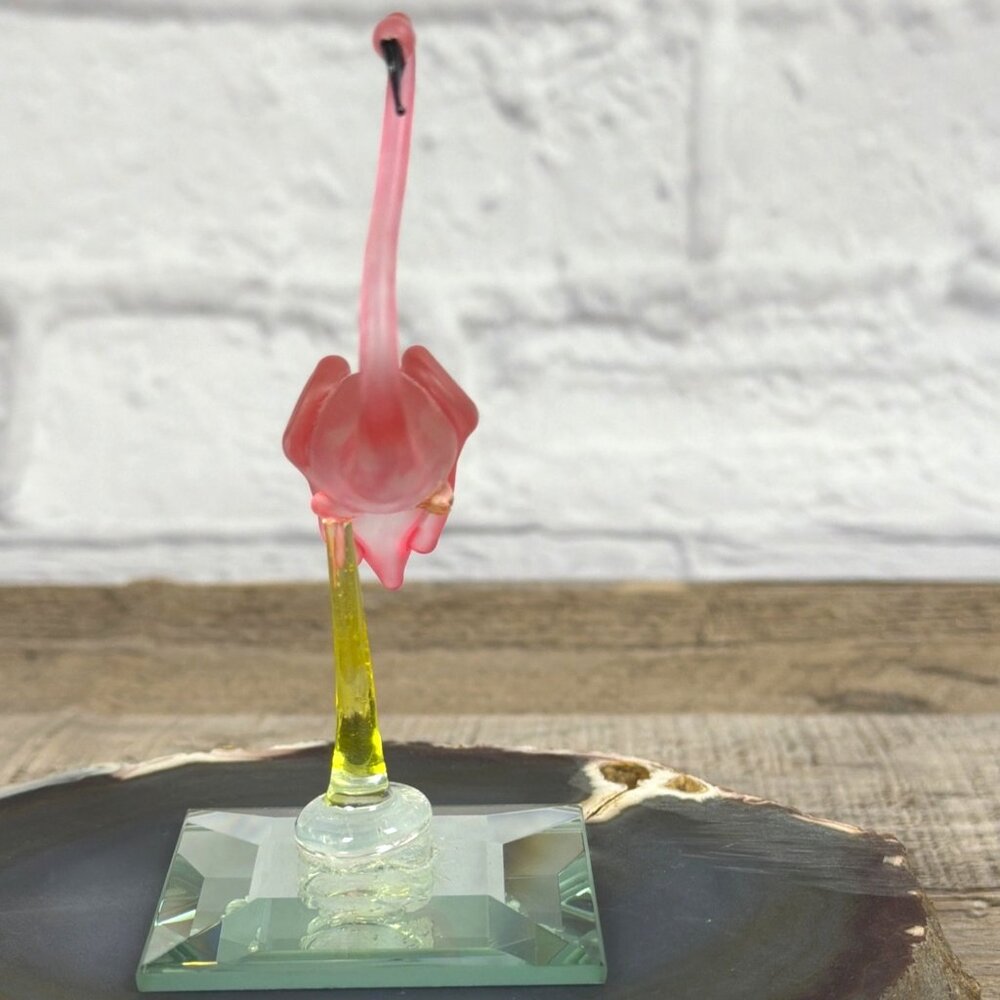 Vintage Pink Flamingo Hand Blown Frosted Art Glass Mirror Base Repair or Parts - Picture 10 of 12